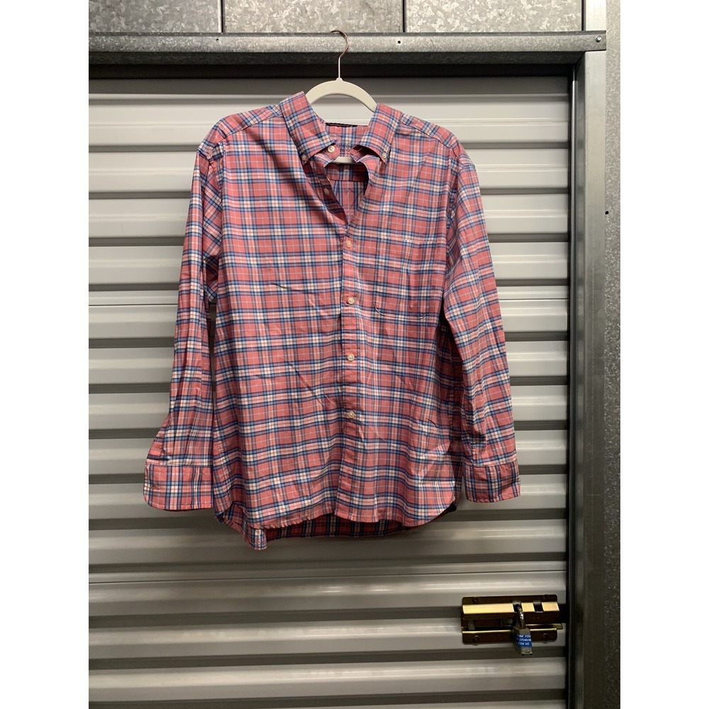 Vineyard Vines Men's Performance On-The-Go L/S Button Shirt Pink Blue Large